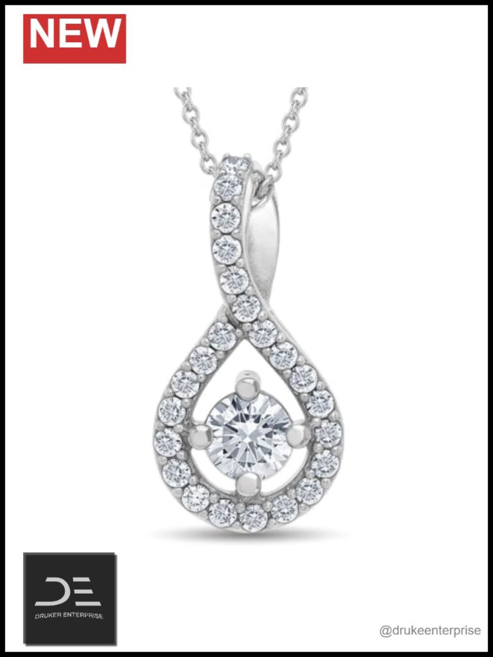 Lab-Grown Diamond Pear Halo Pendant Necklace Sterling Silver